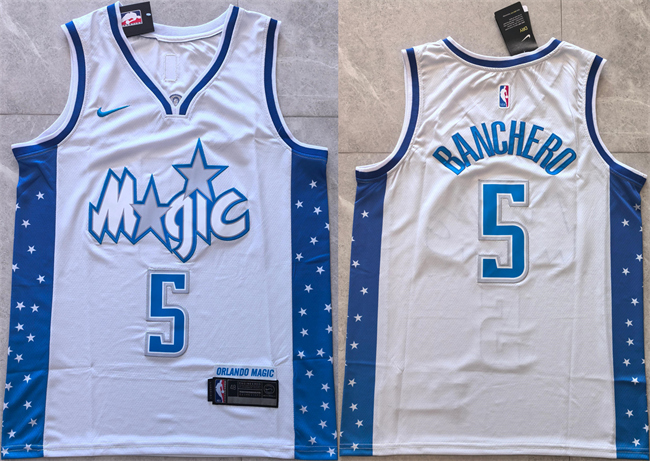 Men's Orlando Magic #5 Paolo Banchero Silver 2025-26 City Edition Stitched Basketball Jersey